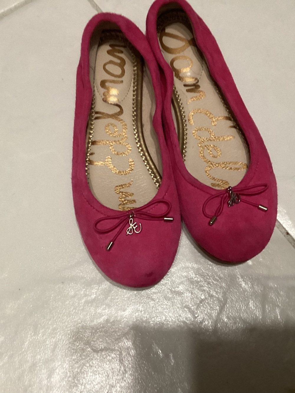 Sam Edelman Fuchsia Suede Bow Ballet Flats size Girls 4